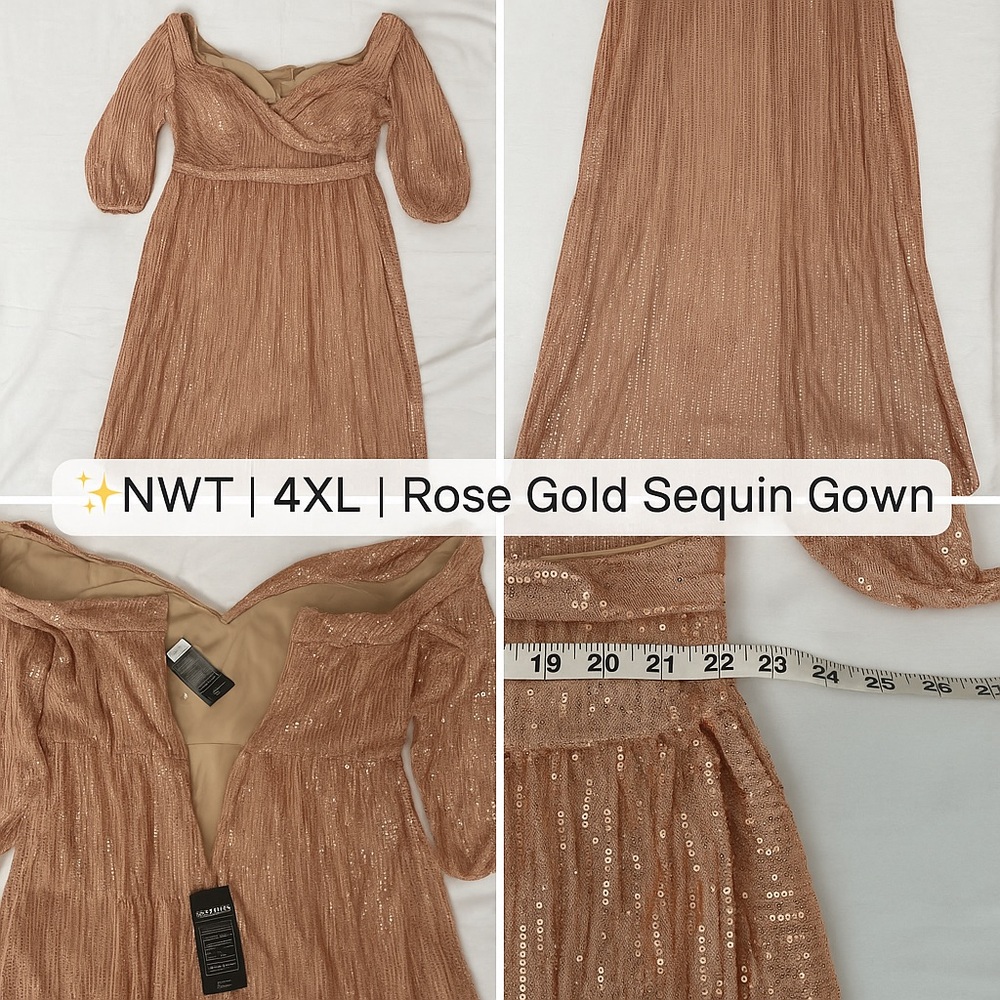 Giffniseti Rose Gold Sequin Off-Shoulder Maxi Dress 4XL NWT